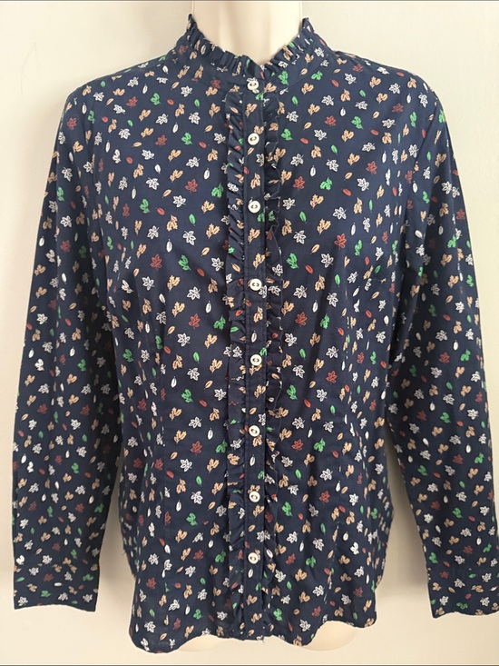 Tommy Hilfiger Tops - Tommy Hilfiger Navy Autumn Fall Floral Ruffle-Trim Button Down Shirt